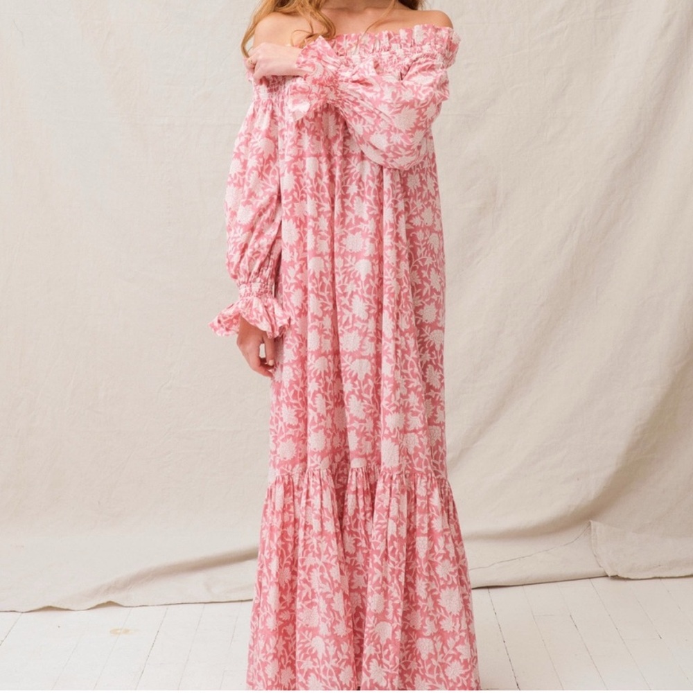 Ophelia & Indigo Floral Pink Off-Shoulder Dress